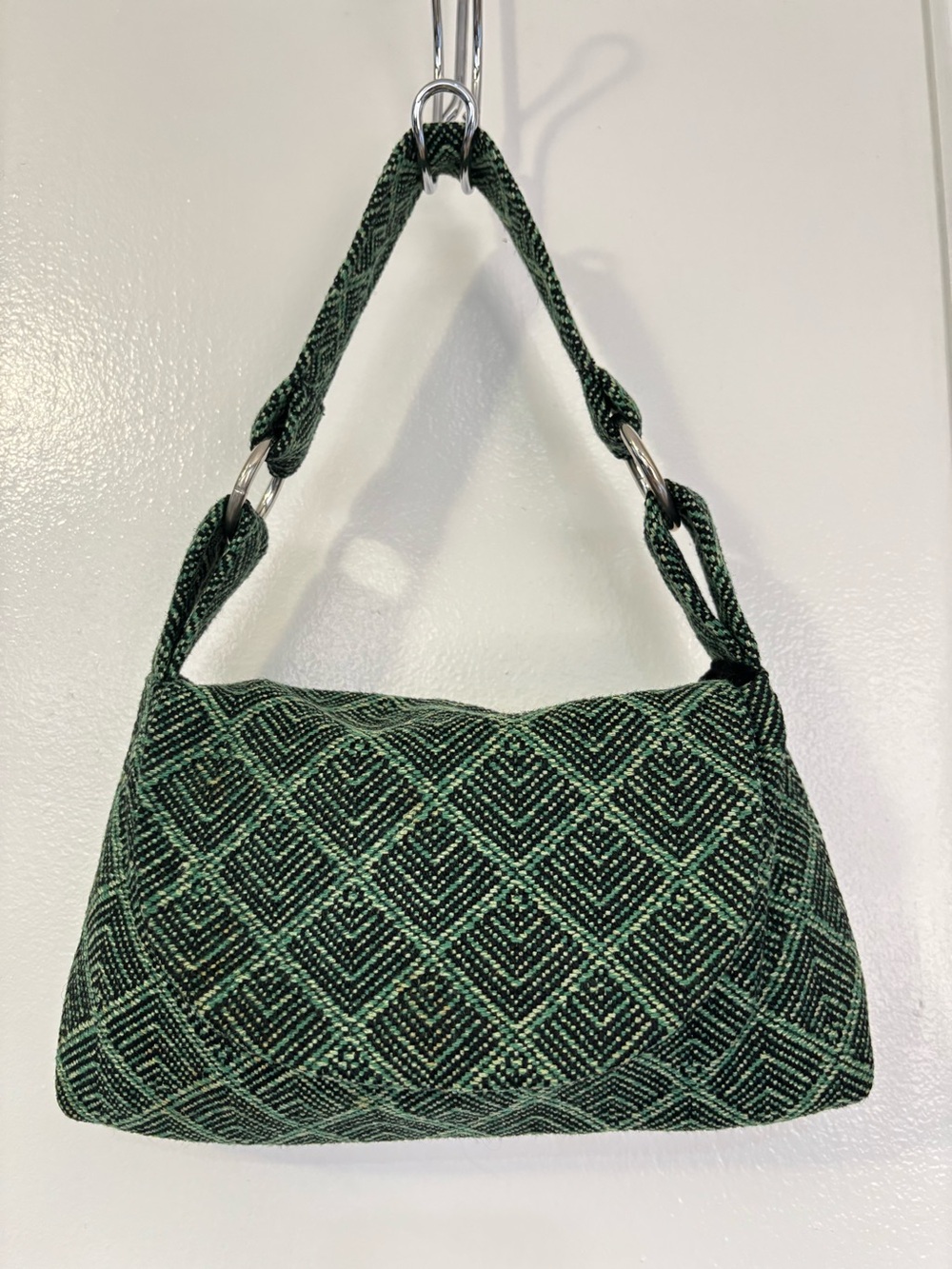 Rare Kim White Vintage Geometric Diamond Woven Shoulder Bag